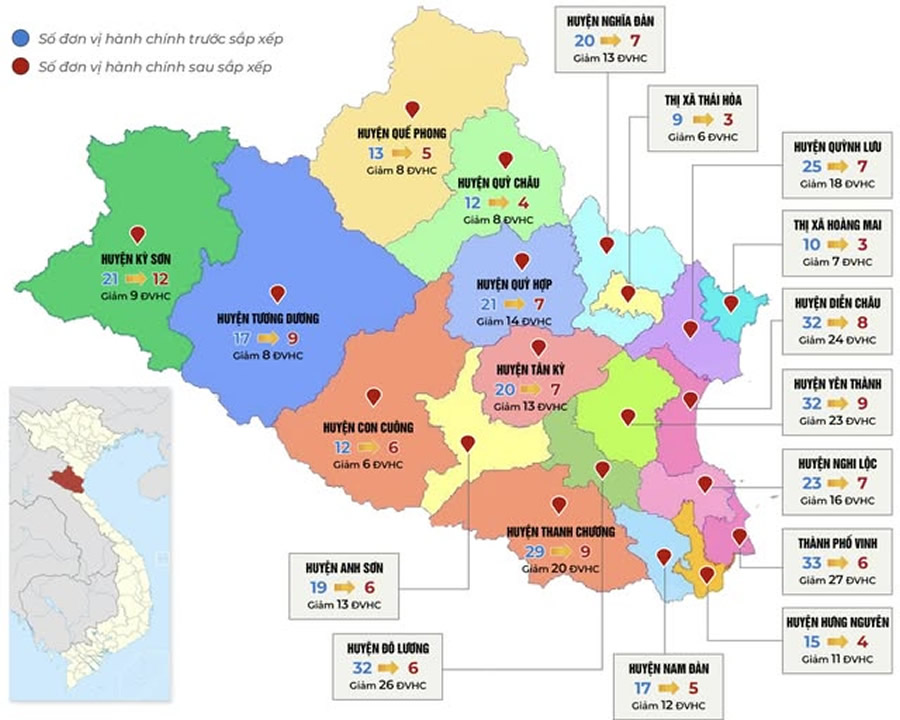 Bản đồ Phường Xã mới Nghệ An sau sáp nhập